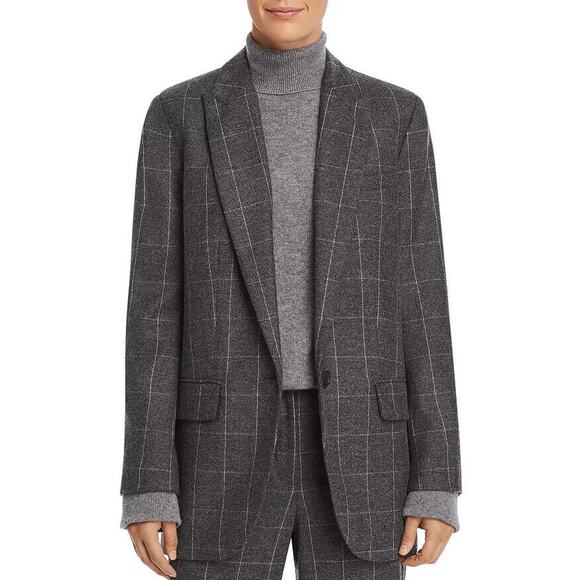 Equipment Jackets & Blazers - Equipment Women's James Blazer Gray Windowpane Button Front Size 10 Jacket Coat